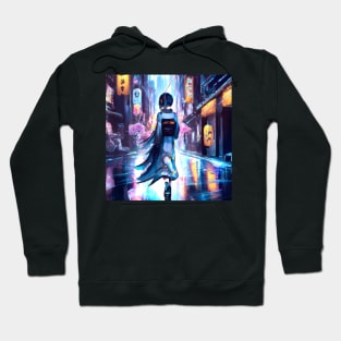 Cyberpunk girl in the streets of tokyo Hoodie